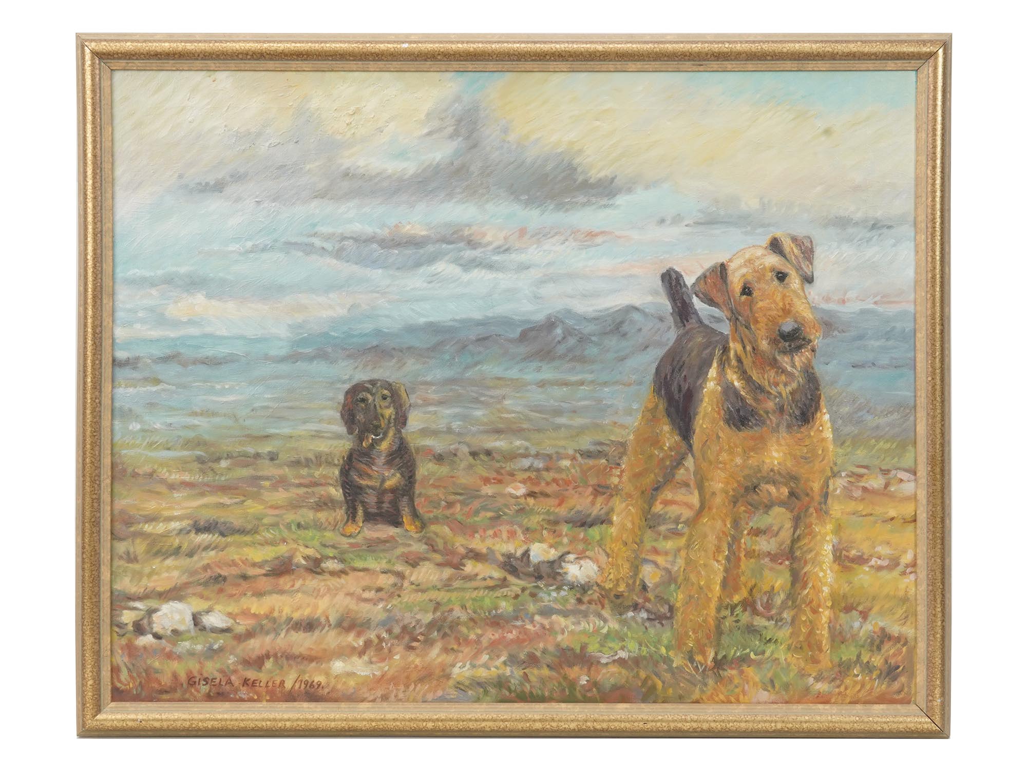 AMERICAN OIL PAINTING DOG SIGNED BY GISELA KELLER PIC-0